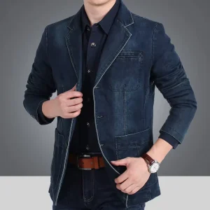 M 4XL Men Blazer Men Fashion Cotton Vintage Suit Coat Male Blue Denim Jacket Men Slim Fit Jeans Blazers Outwear