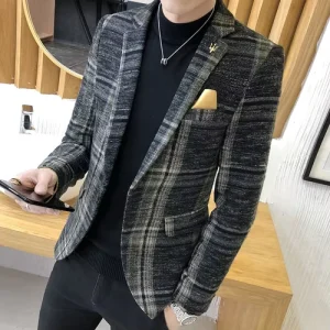M-4XL Men’s Blazer Slim Design Korean Style Elegant Men’s Blazer Comfortable Quality Masculino Button Wedding Casual Men Jacket