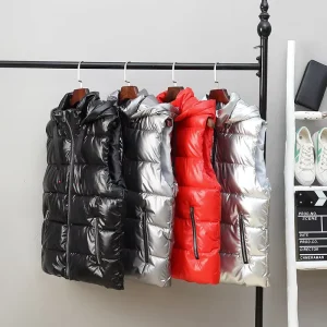 M-5XL Men’s Vest Autumn and Winter Bright Coat 100% Polyester Warm Korean Version Trend Outside Wear Couple Vest