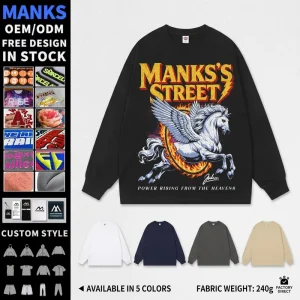MA8043 Organic Cotton Heavyweight Unisex Long Sleeves Boxy Fit Vintage T Shirt for Men Custom Printing Oversized Men’s T-shirts