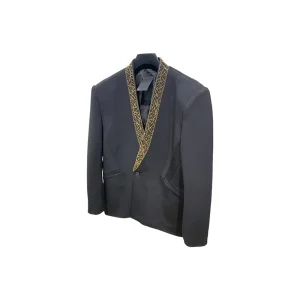 MOQ 1 Piece Handmade Gold Diamond Collar Roman Cotton Men’s Blazer