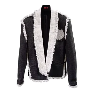 MOQ 1 Piece Men’s Black Blazer with Tassel Detail and Lion Embroidery Premium Fabrics
