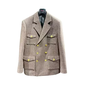 MOQ 1 Piece Men’s Double Breasted Wool Blend Suit Jacket Business Formal Blazer