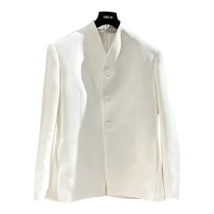 MOQ 1 Piece White Stand Collar Blazer Custom Tailored Men’s Suit Jacket for Weddings Business