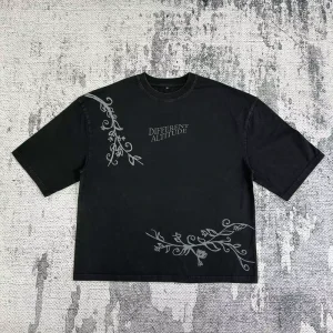 MT1332 Boxy Style Cotton Tee Shirt Custom Screen Printing Crew Neck Short Sleeved Drop Shoulder Black T-shirts for Men