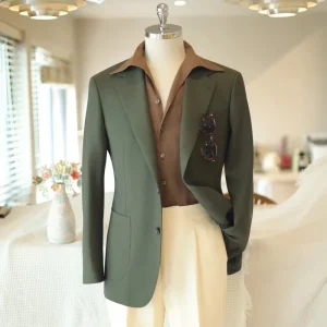 MTM Men’s Old Money Style Casual Jacket Shirt and Pants Green 100% Wool Fabric Blazer Bespoke Suit