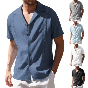 Male Casual Wear Summer Cotton Cuba Shirt Trendy Quality Short Sleeve Button up Shirt