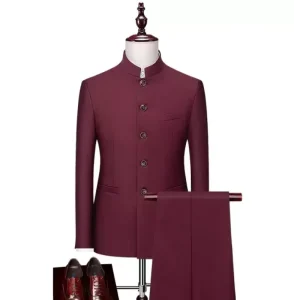 Male Tuxedos Blazers Men’s Suit Wedding Dress 2PC Mao Suits Set Stand Mandarin Collar Tunic Plus Size