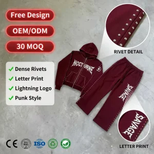 Man Hoodie Distress Tracksuit Printing Logo Men’s Hoodie and Sweatpants Custom Acid Wash Vintage Hoodie 100% Cotton Terry Set