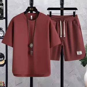 Man Sportswear Gym Casual Solid Shirt Short 2 Pieces Shorts Suit Logo Embroidery Men’s T Shirt Set