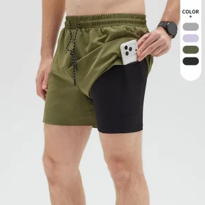 Manufacture Summer Customized Running Marathon Gym Quick Dry Bottoms Men’s 2 in 1 Active Shorts with Built in Liner Side Pockets