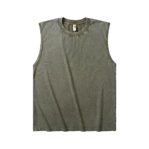 Manufacturer 230gsm 100% Cotton Men’s Sleeveless T Shirts Custom OEM ODM Wash Vintage Distressed Tank Tops