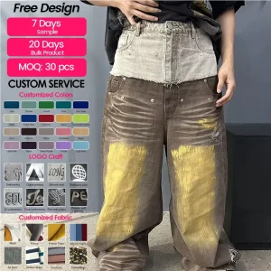 Manufacturer Acid Wash Vintage Wide Leg Jeans Oversized Distressed Baggy Denim Pants Custom Double Waist Flared Jeans for Men