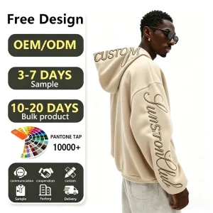 Manufacturer Custom Artistic Font 3D Embroidered Premium Oversized 100% Cotton Solid Hoodies Women’s Men’s