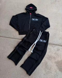 Manufacturer Custom Heavy Weight Rivet Design Baggy Sweatsuit Streetwear Sports Men’s Hoodie and Sweatpants Set Tracksuits