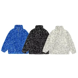 Manufacturer Custom Men’s Sherpa Fleece Jacquard Jacket Stand Collar Winter Zipper Sherpa Fleece Coat