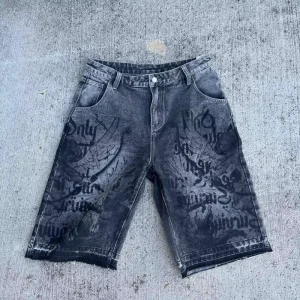 Manufacturer Custom Men’s Y2K Streetwear DTG Print Baggy Fit Jorts Vintage Loose Acid Wash Sun Fade Denim Jean Shorts for Men