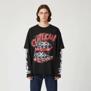 Manufacturer Custom Vintage Long Sleeve Cotton T Shirt 280gsm Waffle Knitted Sleeve Men’s T Shirt