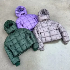 Manufacturer Custom Winter Warm Streetwear Padded Zip Up Bubble Quilted Puffer Crop Monochrome Down Jacket Coat For Men