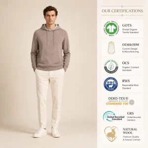 Manufacturer Long Sleeve Drawstring Hooded Kangaroo Pocket 100 Mercerized Merino Wool Men Knitted Sweater Hoodie