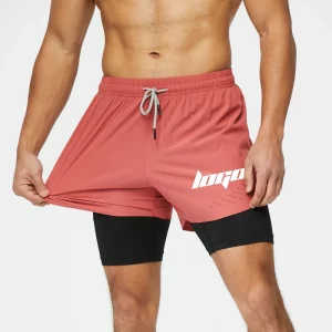 Manufacturer Men’s Sports Active 2 Layers Breathable Quick Dry Jogging Fitness Custom Printing Gym Running Shorts With Pockets
