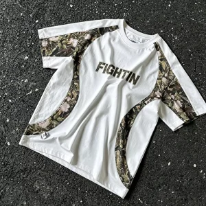 Manufacturer Men’s White T Shirt with Contrast Camouflage Fabric Soft Lightweight Moisture Wicking Streetwear Gym