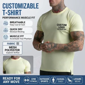 Manufacturer OEM Custom logo Muscle Fit Quick Dry Mesh Fabric Men’s T-shirts Performance Gym Workout Sports Wear t Shirt for Men