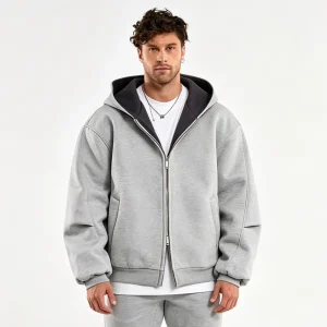 Manufacturer OEM Men’s Vintage Hoodie Custom Logo Two-way Zip up Street Wear Men’s Sweatshirt