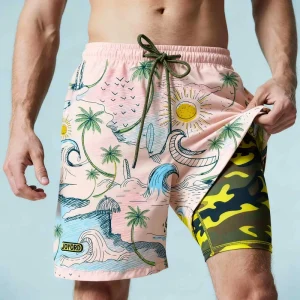 Manufacturer Printing Adjustable Drawstring UPF 50+ Sun Protection Supplex Nylon 4 Way Stretch Fabric Boardshorts Swim Shorts