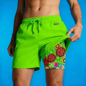 Manufacturer Printing Vacation Resort Wear 4 Way Stretch Fabric Recycled Polyester 2 in 1 Swimming Shorts for Surf Lifestyle