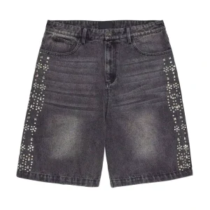 Manufacturers Custom High Quality Breathable Men’s Washed Denim High Waist Shorts Button Jorts Light Acid Wash Streetwear