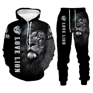 Manufacturers Custom Sublimation Design Lion King Jogging Set Sports Men’s Hoodies and Sweatshirt Sets Sweatsuits Sweatpants Sets