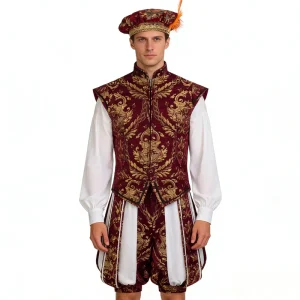 Medieval King Renaissance Tudor King Costume Men Embroidered Vest Pumpkin Pants Set With Hat