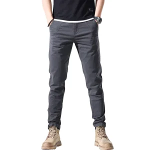 Medium Thickness Polyester Cotton Blended Men’s Long Pants Wear Resistant Business Casual Daily Outdoor Straight Leg Trousers