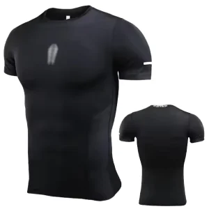 Men Activewear Gym Fitness Clothes Reflective Logo Print Sports Quick Dry Short Sleeve Tank Compression T Shirt
