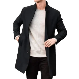 Men Autumn Winter Suit Woolen Coat Stand Collar Solid Color Single Breasted Button Pockets Men’s Clothes Casual Coat