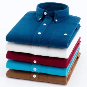 Men Blank Solid Color Long Sleeve Slim Fit Corduroy Casual Lapel Button Daily Formal Business Shirt Men POLO Oversize Tops