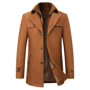 Men Casual Coat Autumn Solid Color Cashmere Wool Coat