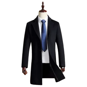 Men Casual Long Trench Coat With Plaid Checks Fabric and Center Front Buttoned