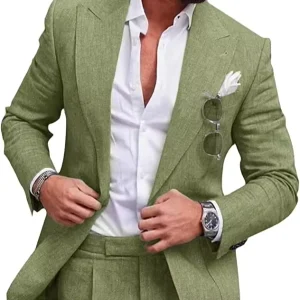 Men Casual Slim Fit Blazer Pants 2 Piece Set Business Men’s Suits