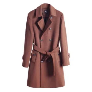 Men Casual Slim Woolen Made to Measure Custom Tan Cashmere Wool Trench Coat Woolen Winter Man Coat Men Overcoat