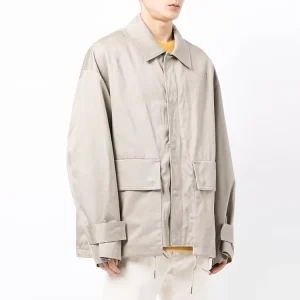 Men Concealed Button Front Flap Pockets Spread Collar Plus Size Oversized Waterproof Jacket