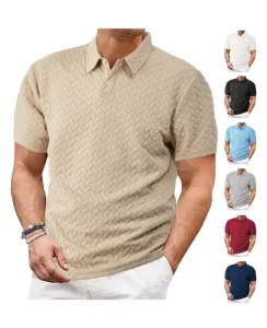 Men European and American Solid Color New Summer Men’s Breathable Fashion Button Loose Fit Casual Polo Shirts