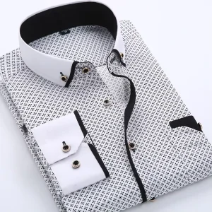 Men Fashion Casual Long Sleeved Printed Shirt Slim Fit Male Social Business Shirt Brand Men Clothing Soft Comfortable