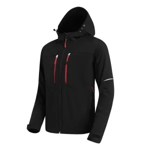 Men Fleece-Lined Softshell Jacket Hooded Zipper Solid Warm Breathable Wind Resistant Autumn Outdoor
