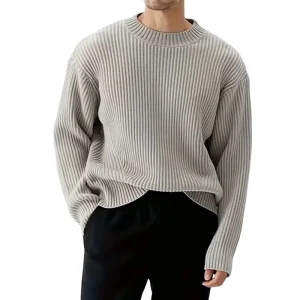 Men Knit Sweater Cotton Solid Color Pullover Crew Neck Long Sleeve Manufacturer