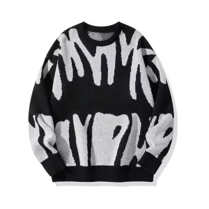 Men Knitted Sweaters Letter Printed Pullovers Thick Warm Tops Round Neck Knitwear
