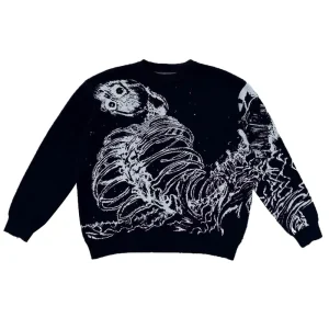 Men Knitwear Jacquard Sweater Winter Clothes Crew Neck Black Cotton Knitted Pullover