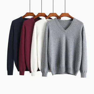 Men Knitwear Solid Color Men Long Sleeve Pullover Pullover Knitted Men V Neck Sweater
