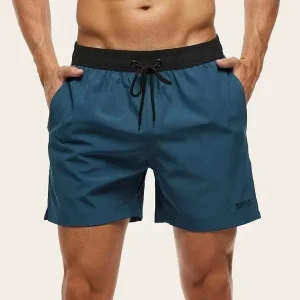 Men Letter Drawstring Waist Swim Trunks Beach Swimwear Board Shorts Men’s Swimming Shorts